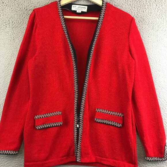 St. John Collection Marie Gray Blazer Women size 4 Red Santana Knit Half Zip - Picture 3 of 10